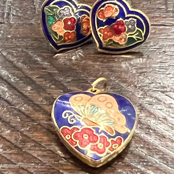 Cloisonné Earrings & Pendant - Picture 2 of 7
